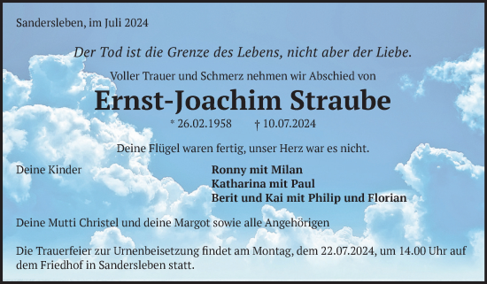 Traueranzeige von Ernst-Joachim Straube von Trauerkombi Mansfelder Land