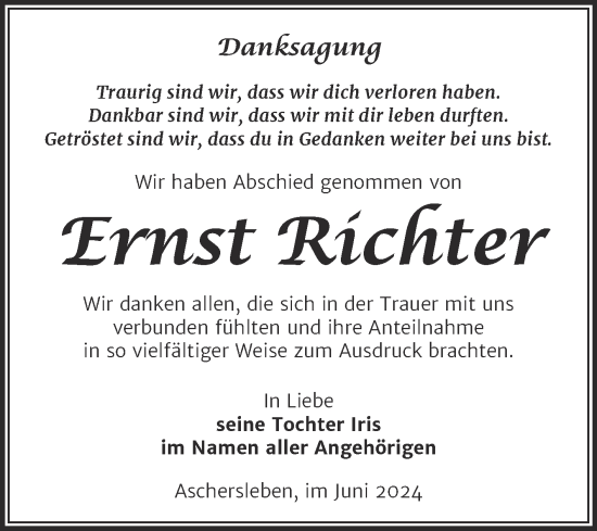 Traueranzeige von Ernst Richter von Trauerkombi Aschersleben
