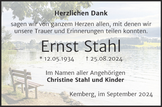 Traueranzeige von Ernst Stahl von Trauerkombi Wittenberg