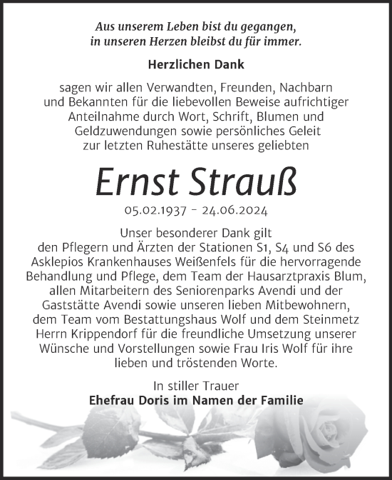 Traueranzeige von Ernst Strauß von Trauerkombi Weißenfels
