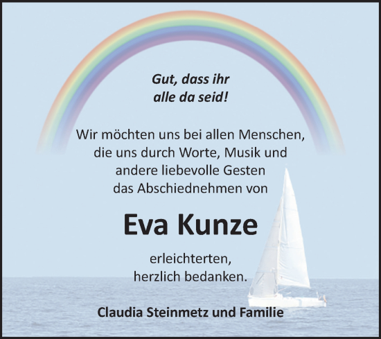 Traueranzeige von Eva Kunze von Trauerkombi Bitterfeld