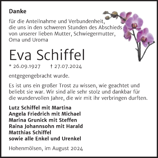 Traueranzeige von Eva Schiffel von Trauerkombi Weißenfels