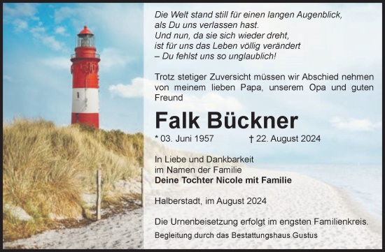 Traueranzeige von Falk Bückner von Volksstimme Halberstadt