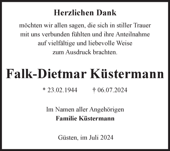 Traueranzeige von Falk-Dietmar Küstermann 