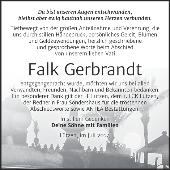 Traueranzeige von Falk Gerbrandt von Trauerkombi Weißenfels