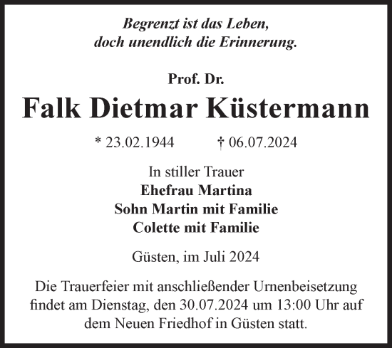 Traueranzeige von Falk Dietmar Küstermann 