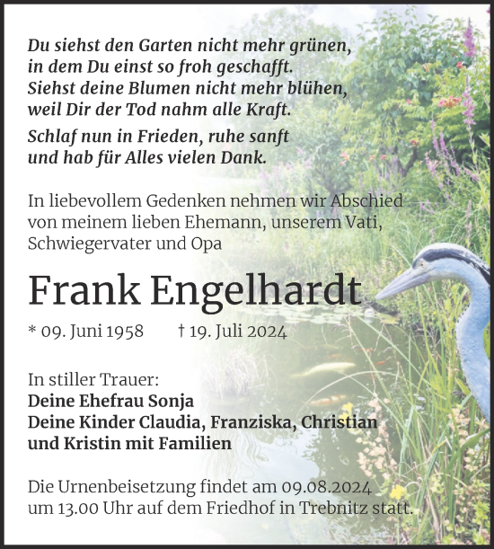 Traueranzeige von Frank Engelhardt von Trauerkombi Zeitz