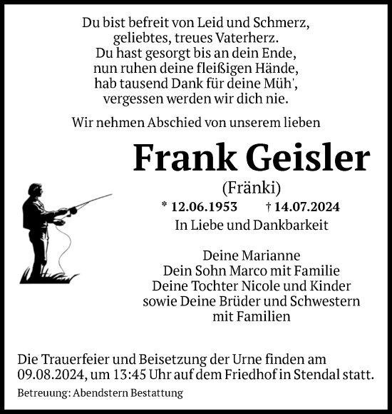 Traueranzeige von Frank Geisler von Volksstimme Altmark Ost