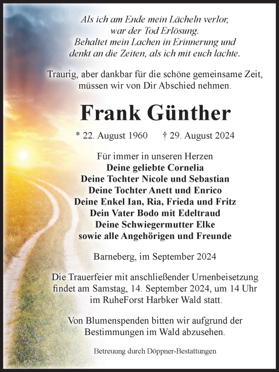 Traueranzeige von Frank Günther von Volksstimme Oschersleben/Wanzleben