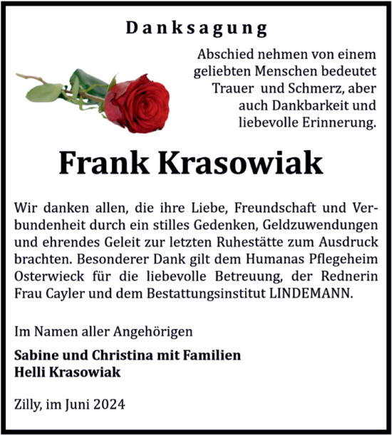 Traueranzeige von Frank Krasowiak von Volksstimme Halberstadt