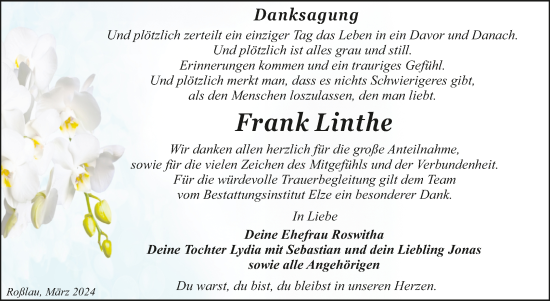 Traueranzeige von Frank Linthe von Trauerkombi Dessau