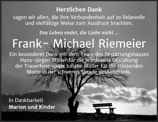 Traueranzeige von Frank-Michael Riemeier von Trauerkombi Aschersleben