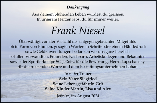Traueranzeige von Frank Niesel von Trauerkombi Bitterfeld