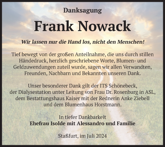 Traueranzeige von Frank Nowack von Volksstimme Staßfurt