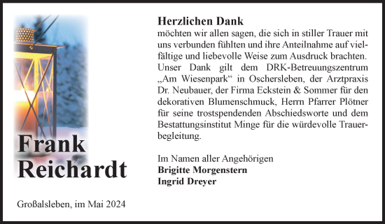 Traueranzeige von Frank Reichardt von Volksstimme Oschersleben/Wanzleben