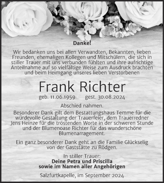 Traueranzeige von Frank Richter von SuperSonntag Bitterfeld
