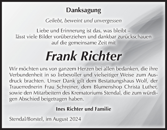 Traueranzeige von Frank Richter von Volksstimme Altmark Ost
