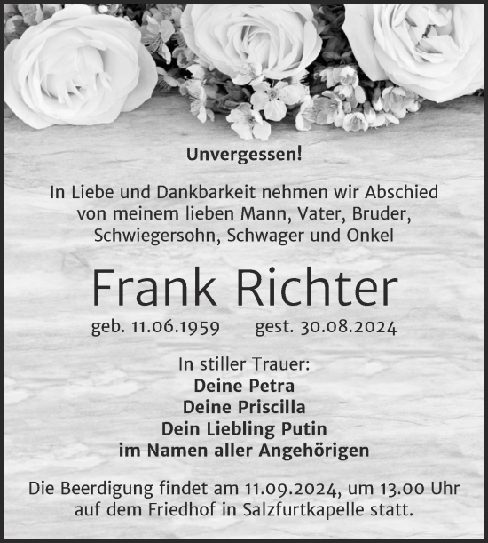 Traueranzeige von Frank Richter von SuperSonntag Bitterfeld