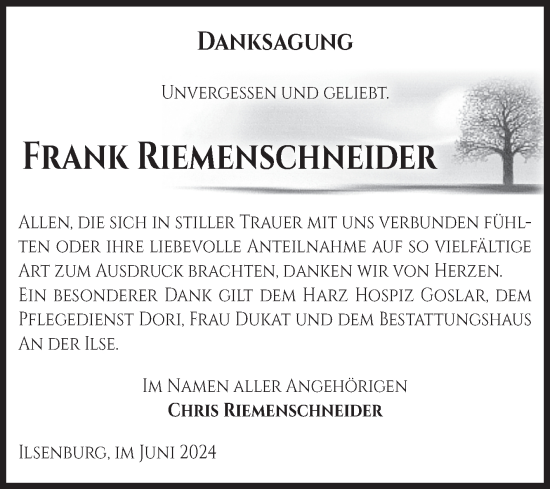 Traueranzeige von Frank Riemenschneider von Volksstimme Wernigerode