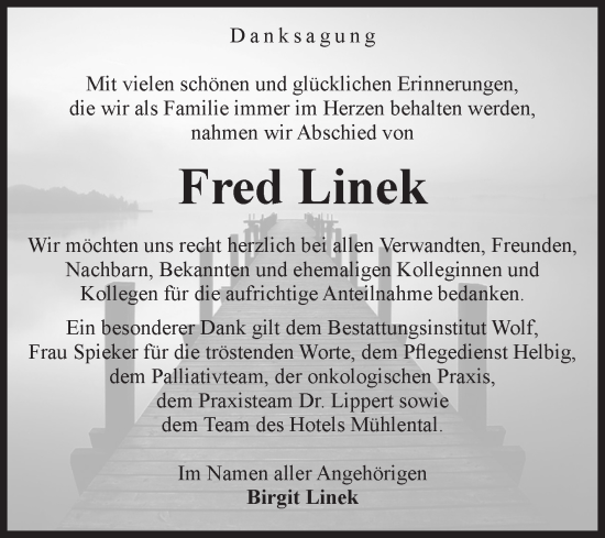 Traueranzeige von Fred Linek von Volksstimme Wernigerode