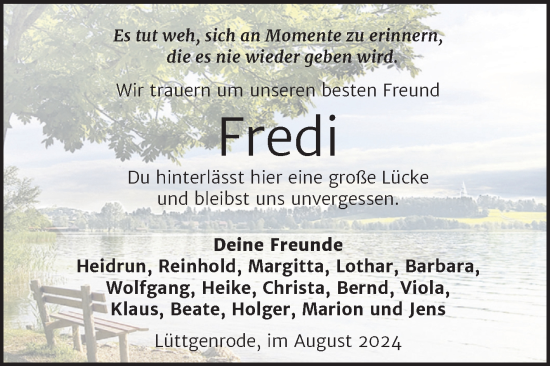 Traueranzeige von Fredi  von Volksstimme Halberstadt