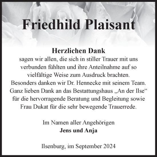 Traueranzeige von Friedhild Plaisant von Volksstimme Wernigerode