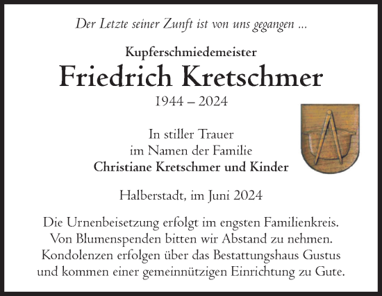 Traueranzeige von Friedrich Kretschmer von Volksstimme Halberstadt