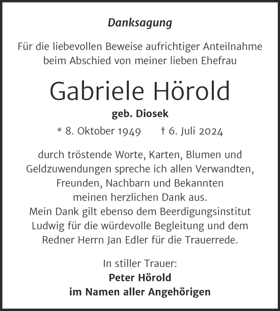 Traueranzeige von Gabriele Hörold von Mitteldeutsche Zeitung Halle/Saalkreis