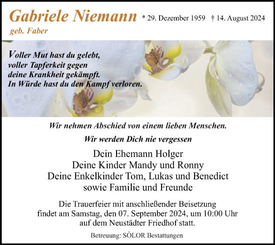 Traueranzeige von Gabriele Niemann von Volksstimme Magdeburg