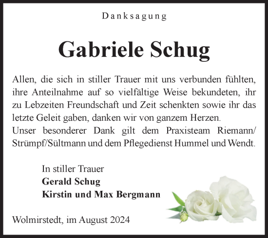 Traueranzeige von Gabriele Schug von Volksstimme Haldensleben/Wolmirstedt