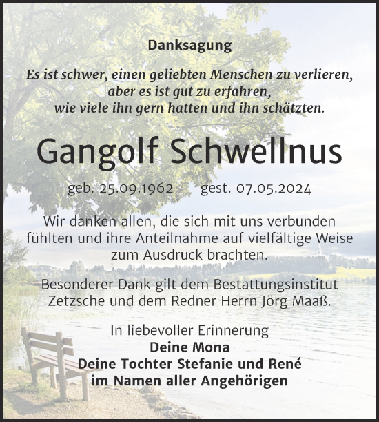 Traueranzeige von Gangolf Schwellnus von Trauerkombi Merseburg