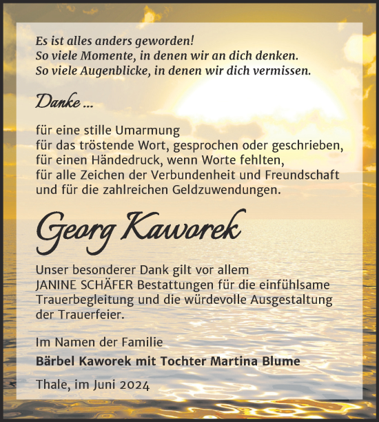 Traueranzeige von Georg Kaworek von Trauerkombi Quedlinburg