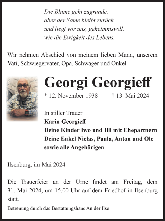 Traueranzeige von Georgi Georgieff von Volksstimme Wernigerode