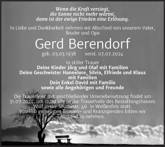 Traueranzeige von Gerd Berendorf von Trauerkombi Weißenfels
