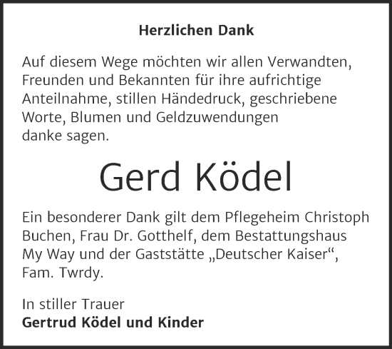 Traueranzeige von Gerd Ködel von Trauerkombi Weißenfels