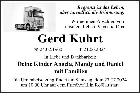Traueranzeige von Gerd Kuhrt von Trauerkombi Dessau
