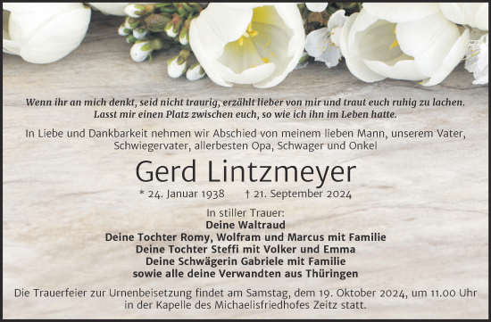Traueranzeige von Gerd Lintzmeyer von Trauerkombi Zeitz