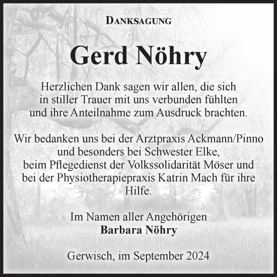 Traueranzeige von Gerd Nöhry von Volksstimme Burg/Genthin