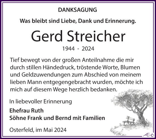 Traueranzeige von Gerd Streicher von Trauerkombi Zeitz
