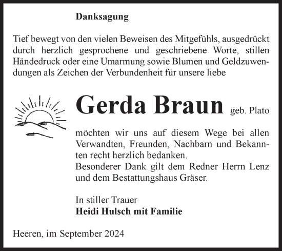 Traueranzeige von Gerda Braun von Volksstimme Altmark Ost