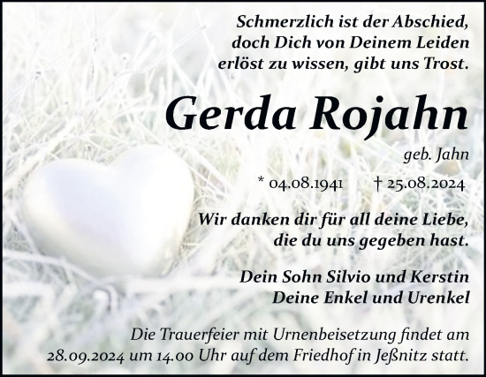 Traueranzeige von Gerda Rojahn von Trauerkombi Bitterfeld