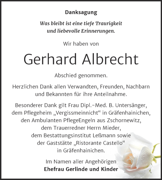 Traueranzeige von Gerhard Albrecht von Trauerkombi Wittenberg