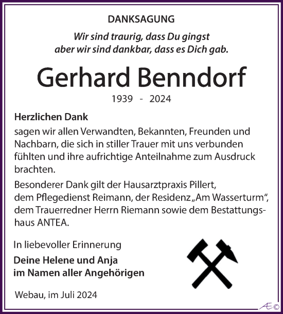 Traueranzeige von Gerhard Benndorf von Trauerkombi Weißenfels