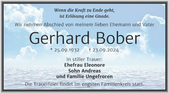 Traueranzeige von Gerhard Bober von Mitteldeutsche Zeitung Halle/Saalkreis