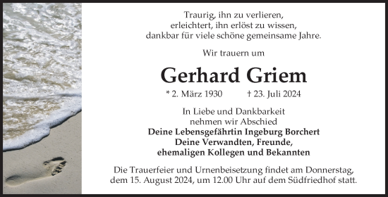 Traueranzeige von Gerhard Griem von Volksstimme Magdeburg