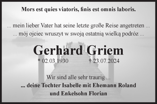 Traueranzeige von Gerhard Griem von Volksstimme Magdeburg