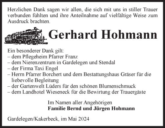 Traueranzeige von Gerhard Hohmann von Volksstimme Altmark West
