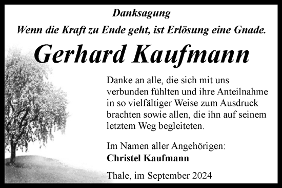 Traueranzeige von Gerhard Kaufmann von Trauerkombi Quedlinburg