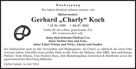 Traueranzeige von Gerhard Koch von Volksstimme Zerbst