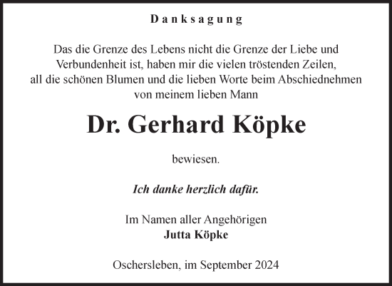 Traueranzeige von Gerhard Köpke von Volksstimme Oschersleben/Wanzleben